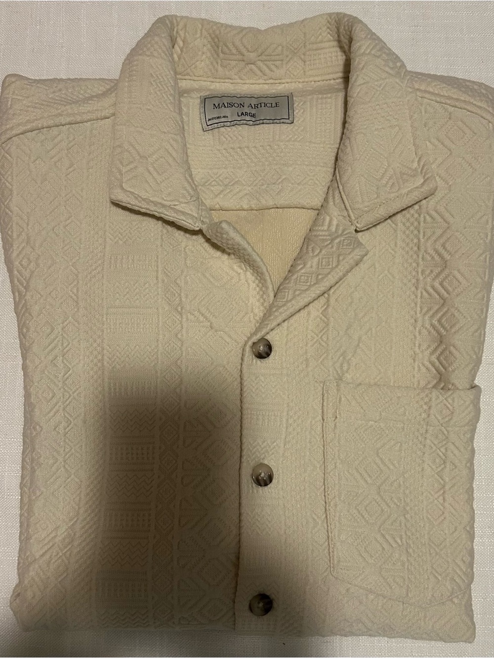 Maison Article Men's Cream Textured Button-Down Shirt